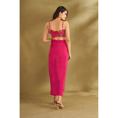 Pink Drape Skirt With Blouse And Jacket (Set of 3)