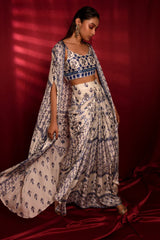 Beautiful Satin Georgette Moroccan Print Dhoti Skirt Set