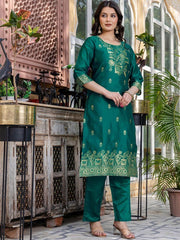 SANISA Women Silk Blend Ethnic Motifs Kurta Set with Trousers & Dupatta | Indian Kurti Suit for Women Malaysia | Party Wear Ethnic Outfit Online