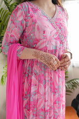 LIGHT PINK COLOURED WOMEN'S CHINON KURTA SET