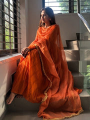 ORANGE COLOURED WOMEN'S CHANDERI KURTA SET