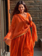 ORANGE COLOURED WOMEN'S CHANDERI KURTA SET