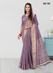 Laheriya print Zari border Soft cotton saree with blouse for women