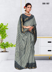 Strip Print Jacquard border Dola Silk saree with blouse for women
