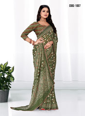 Georgette Woven Zari border saree with blouse for women