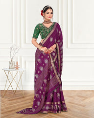 Handwork Viscose border Cotton saree with blouse for women