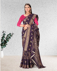 Bandhani Print Jacquard border Cotton saree with blouse for women