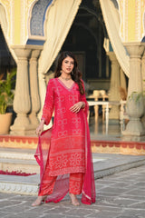 KASHISH RED COLOURED WOMEN'S SOFT CHINNON SILK KURTA WITH PANT DUPATTA SET