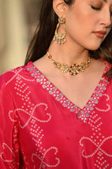 KASHISH RED COLOURED WOMEN'S SOFT CHINNON SILK KURTA WITH PANT DUPATTA SET