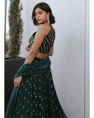 Bottle green designer ruffle wedding lehenga choli