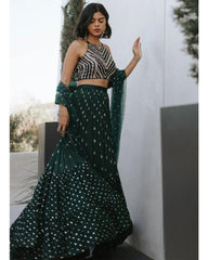Bottle green designer ruffle wedding lehenga choli
