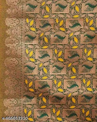 Trendy Banarasi Litchi Silk Saree for Women | Jacquard Gold Zari Woven Traditional Indian Saree with Running Blouse | Wedding, Party & Festive Wear