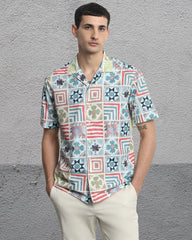 Men’s Fancy Printed Cuban Collar Shirt for Men | Stylish Casual Cotton Blend Short Sleeve Shirt Malaysia | Summer Beachwear Trendy Outfit