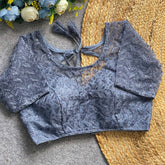 Soft Pure Nylon Readymade Blouse with Chiffli Embroidery & Sequin Work | Partywear Saree Blouse | Ready to Wear Blouse Online