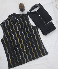 Party Wear Silk Kurta Pyjama with Embroidered Silk Koti | Traditional Men’s Wedding & Festive Wear Set