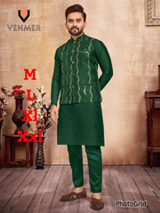 Party Wear Silk Kurta Pyjama with Embroidered Silk Koti | Traditional Men’s Wedding & Festive Wear Set