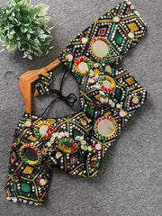 Real Mirror Work Designer Blouse Malaysia | Navratri Partywear Blouse | Heavy Embroidery Italian Fabric Choli Top