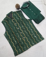 Party Wear Silk Kurta Pyjama with Embroidered Silk Koti | Traditional Men’s Wedding & Festive Wear Set