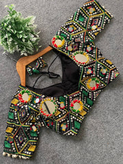 Real Mirror Work Designer Blouse Malaysia | Navratri Partywear Blouse | Heavy Embroidery Italian Fabric Choli Top