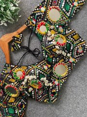 Real Mirror Work Designer Blouse Malaysia | Navratri Partywear Blouse | Heavy Embroidery Italian Fabric Choli Top