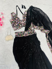 Lehenga Style Saree for Women | Ready to Wear Georgette Saree with Sequins & Handwork Blouse | Ri8 Fashion Malaysia