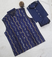 Party Wear Silk Kurta Pyjama with Embroidered Silk Koti | Traditional Men’s Wedding & Festive Wear Set