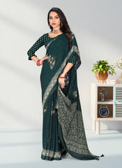 Satin border Jacquard Butta Georgette saree with blouse for women