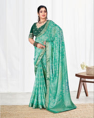 Ombre design Jacquard border Soft Cotton Spray Test) saree with blouse for women