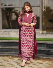 Gorgeous Maroon Colored Calf Length Kurta Set