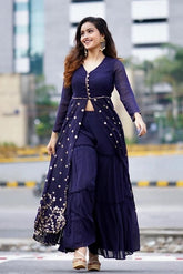 Navy Blue Coloured High Slited Kurta Set