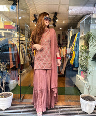 Gorgeous coral red Colored Calf Length Kurta Set