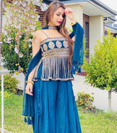 Gorgeous blue Colored women's faux georgette Calf Length Kurta with dupatta Set