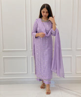 Gorgeou light purple Colored women's faux georgette Calf Length Kurta with dupatta Set