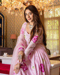 trendy Baby pink Coloured Flaired Kurta With Bottom And Beautifull Dupatta Set