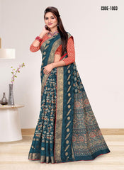 Jacquard Butta Soft cotton saree with blouse for women