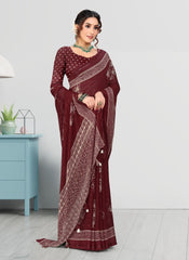 Jacquard Butta Satin border Georgette saree with blouse for women