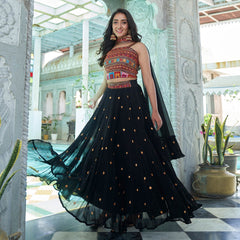 BLACK SEQUINS EMBROIDERED GEORGETTE LEHENGA CHOLI