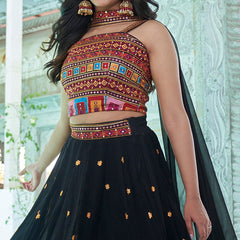 BLACK SEQUINS EMBROIDERED GEORGETTE LEHENGA CHOLI