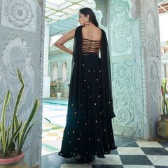 BLACK SEQUINS EMBROIDERED GEORGETTE LEHENGA CHOLI