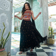 BLACK SEQUINS EMBROIDERED GEORGETTE LEHENGA CHOLI