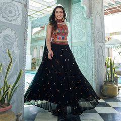 BLACK SEQUINS EMBROIDERED GEORGETTE LEHENGA CHOLI