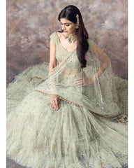 Light pista net embroidered designer lehenga choli