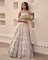 Cream color georgette embroidery lehenga choli