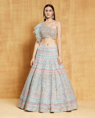 Sea green Organza silk wedding lehenga choli