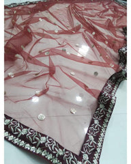 Dark maroon taffeta silk embroidered designer lehenga choli