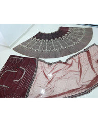 Dark maroon taffeta silk embroidered designer lehenga choli