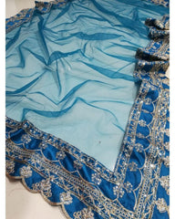 Blue Japan satin embroidery Lehenga choli