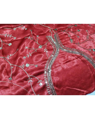 Red and White Colored Diamond Satin Lehenga Choli