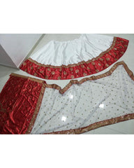 Red and White Colored Diamond Satin Lehenga Choli