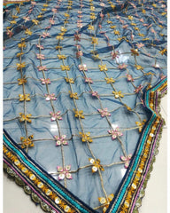 Blue Chinon Silk zari sequins designer lehenga choli